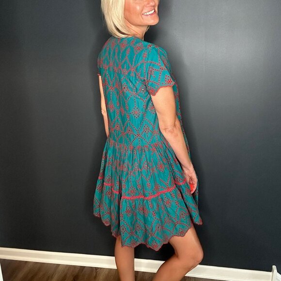 New With Tags ModaPosa Simonetta Fall Hand-Embroidered Cotton Dress Size Large - Picture 3 of 4